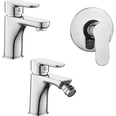 Set miscelatore lavabo bidet con piletta e doccia ad incasso cromo lucido Selma (1/5)