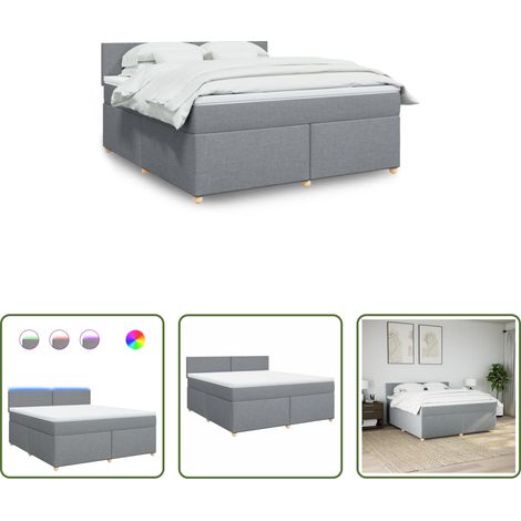 vidaXL LED-Beleuchtung - Boxspringbett mit Matratze Hellgrau 180x200 cm Stoff (1/5)