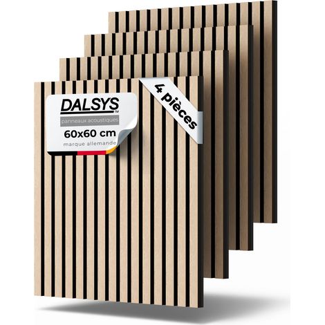 Panneaux tasseaux acoustiques en bois de chêne clair 60x60cm – Lot de 4 pièces – Haute isolation acoustique pour salon et bureau (1/5)