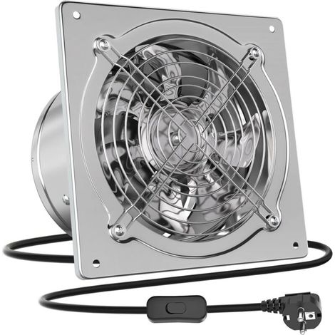 Extract d'air 250mm Ventilat Mural 1680m³/h avec Clapet Anti-Retour Matériau Métallique avec EU Plug pour Bureau Grenier Garage Cuisine, Argent [Classe énergétique B]