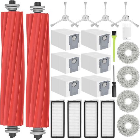 Qrevo S Zubehör für Roborock Qrevo S/Qrevo Pro/Qrevo MaxV/Qrevo Plus Ersatzteile für Qrevo S zubehörset mit 2 Hauptbürsten, 6 Staubbeutel, 4 Hepa Filter, 4 Wischpads, 4 Weiß Seitenbürsten (1/5)