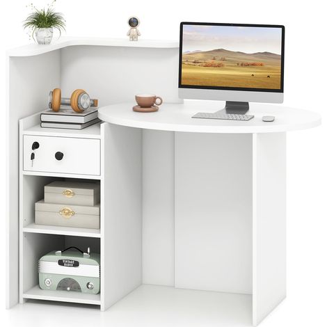 COSTWAY Reception Desk Front Computer Table Corner Writing Desk-White (1/5)
