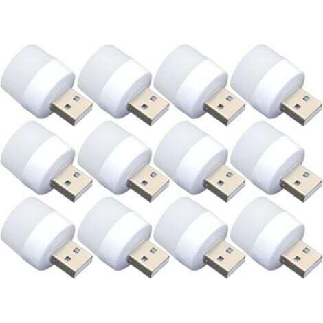 [JAMAIS UTILISÉ] Lot de 12 mini ampoules LED USB de nuit, sans capteur de lumière, à brancher, blanc, compact, idéal pour chambre, salle de bain, cuisine, voiture (1/4)