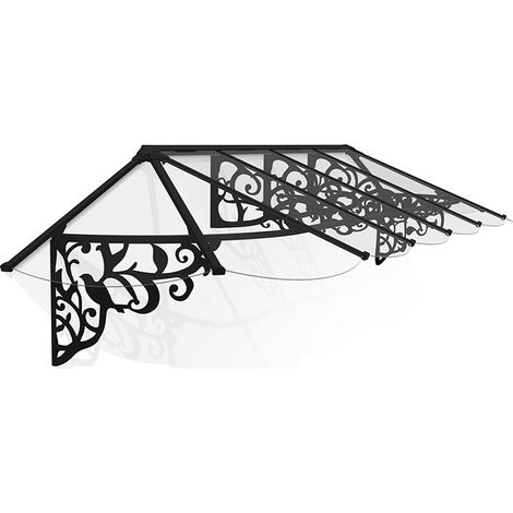 Patio Cover Lily Extendable Series Canopy Door Awning Kit 3600 Clear - Acrylic - L370.2 x W88 x H70 cm - Black
