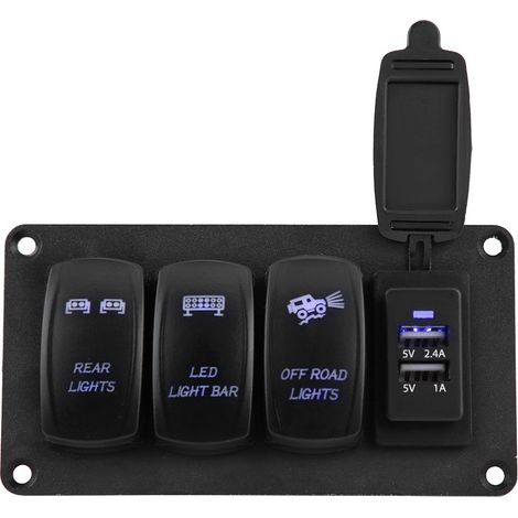 Interrupteur double 12/24 V, 3 interrupteurs, feux arrière, barre lumineuse LED, feux tout-terrain, chargeur de voiture 3,4 A (1/5)