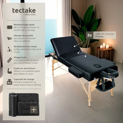 Table de massage portable pliante en bois et cuir synthétique noir — vue 2
