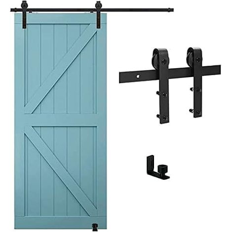 200cm Quincaillerie Kit de Rail pour Porte Coulissante avec Guide de Plancher, pour Grange,forme de J