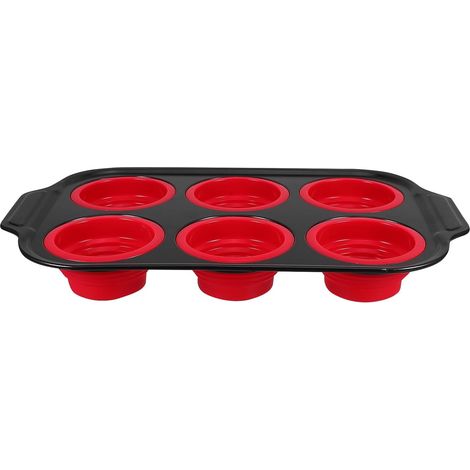 Moule à gâteau rectangulaire antiadhésif rouge pliable à 6 cavités, pour la pâtisserie et les desserts maison