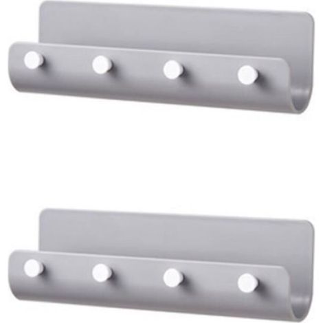Lot de 2 Porte-Courriers Polyvalents Avec 4 Crochets à clés, Porte-clés Adhésif Pour Cuisine, Entrée, Porche (Gris+Gris) (1/3)