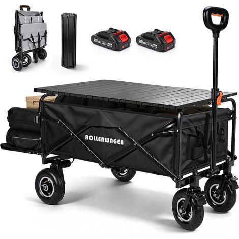 240L Chariot Utilitaire Électrique Pliable Tout-terrain 2x50W Charge 80kg Électrique 120kg Manuel avec Plateau Table 84×53cm Pneus Gonflables Cadre Acier Renforcé Poignée Réglable Compatible Makita 14 (1/5)