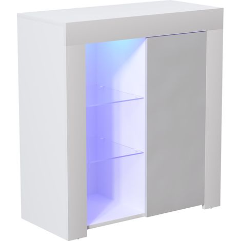 Azura LED Sideboard 1 Door Modern High Gloss Storage Cabinet Cupboard, White-&-Grey