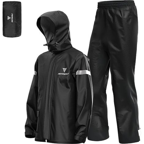 Motorrad-Regenanzug für Herren, Outdoor, reflektierende, wasserdichte Regenjacke und -hose, Regenausrüstung für Motorräder, Ridi-XL-Schwarz