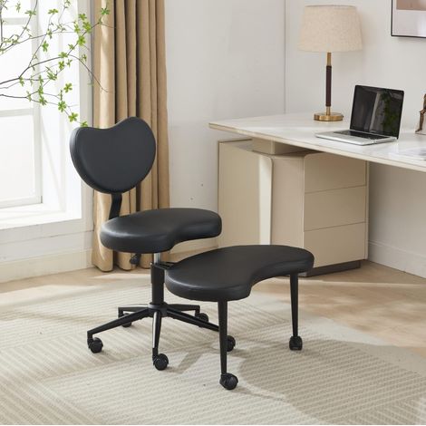 Silla de oficina criss-cross con ruedas, altura regulable 89,4-105 cm, piel PU negra, REDOM (1/5)