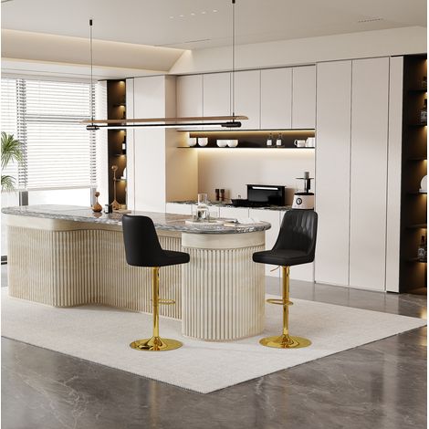 Lot de 2 tabourets de bar réglables pivotants à 360° en PU noir et métal doré (1/5)