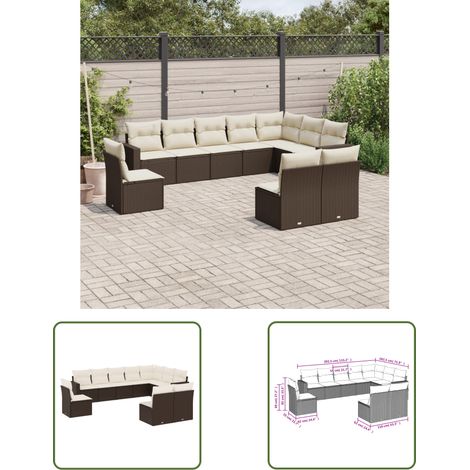 The Living Store 10-tlg. Garten-Sofagarnitur mit Kissen Braun Poly Rattan - Gartensofas - Outdoor Möbel - Gartenmöbelset - Rattan Sofa - Lounge Set (1/3)
