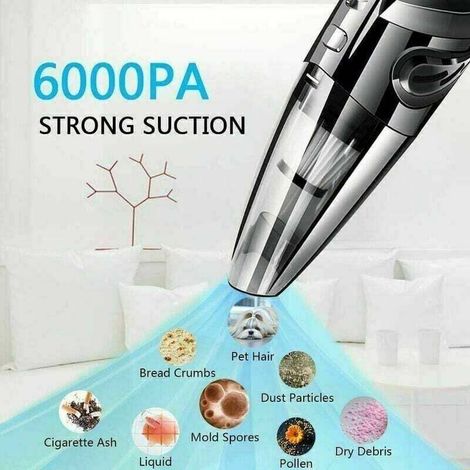 120-W-Akku-Handstaubsauger – 6000 Pa Saugkraft – 500-ml-Staubbehälter – 30 Minuten Laufzeit – Waschbarer HEPA-Filter – 5 Düsen für Zuhause und Auto – 2200 mAh Akku (1/5)
