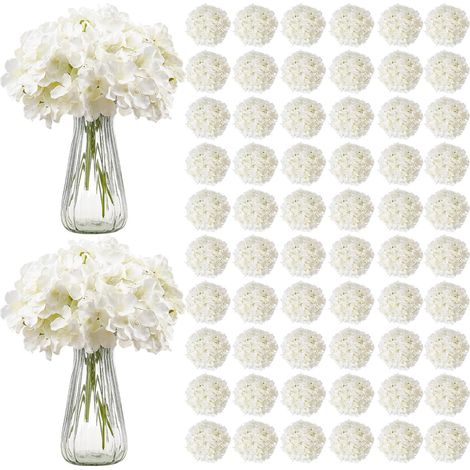 Hortensia Artificielle Lot de 205 Fleurs Artificielles 250 mm Bouquets de Fausses Fleurs Aspect Réaliste avec Tête 152,4 mm, pour Décoration Intérieure, Fêtes, Mariages, Centres de Table, Blanc (1/5)