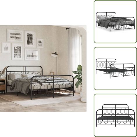 Cadre de lit métal sans matelas avec pied de lit noir 150x200cm - Cadre De Lit - Lit Double - Lit Metal - Lit Noir - Meuble Chambre (1/5)