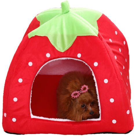 PA Haustierbett, faltbar, Haustierbett, isolierte Hundehütte, Outdoor-Hundehütte, Hundehütte, Hundebett, Erdbeernest, Rot, warmes Kissen, Hundehütte, Innen-Hundehütte, 36 x 36 cm (1/3)