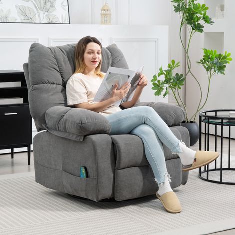 Fauteuil inclinable avec fonction massage - gris foncé - fonction inclinaison - 4 poches latérales et télécommande - Robuste (1/4)