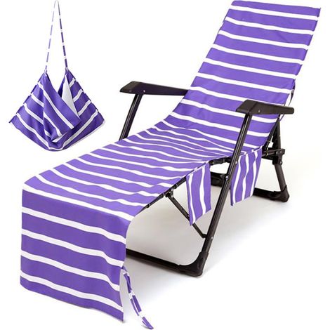 Housse De Chaise Longue - Microfibre - 215 X 75 Cm - Poches Latérales - Bandes Élastiques Aux Angles - Pour Plage Piscine Jardin - 1 Pièce (1/3)