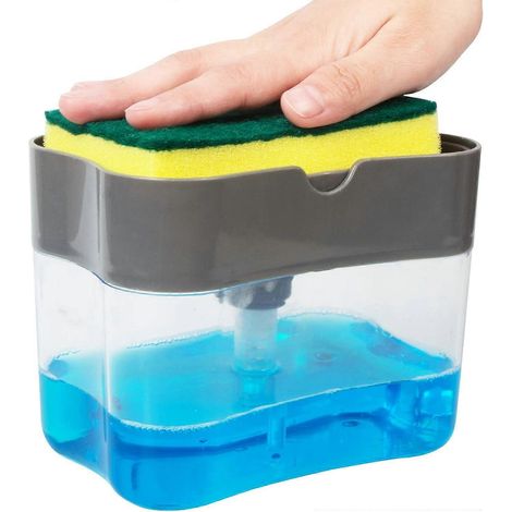 Distributeur de savon et porte-éponge innovants 2 en 1 pour évier de cuisine : distribution sans effort, conception compacte et rapide pour une vaisselle impeccable. (1/4)