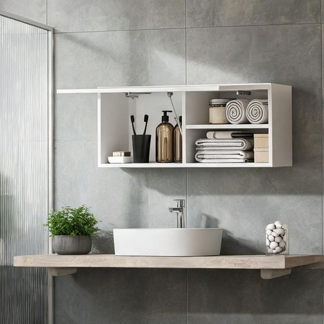 Meuble de salle de bain mural blanc panneau de particules 80 cm (1/5)