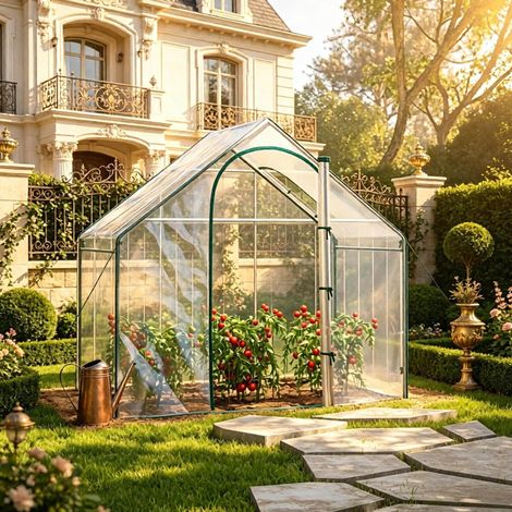 Invernadero de jardín (180x100x168 cm), puerta enrollable con cremallera, ventilación ajustable, PVC y acero verde transparente (1/5)