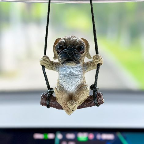 Lindo colgante para coche con forma de perro pug, adorno decorativo para el espejo retrovisor y regalo de cumpleaños. (1/4)