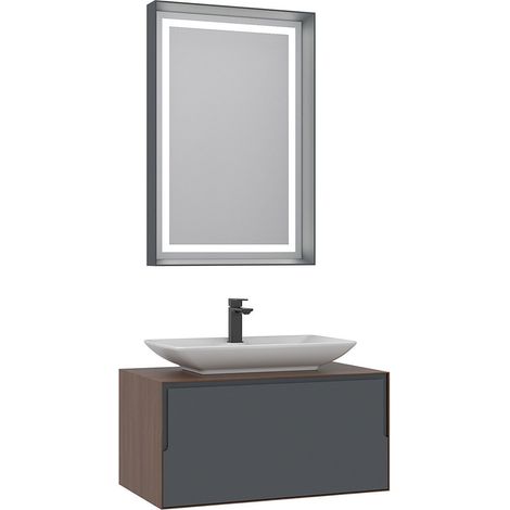 Waschtisch-Set mit Spiegel (2-teilig) "Craft 80" – 60 x 50 x 40 cm – Walnuss / Anthrazit / Weiß (1/4)
