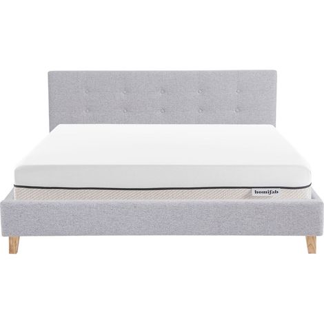 Ensemble Lit adulte 160x200cm avec tête de lit en tissu gris chiné - Milo + Matelas ressorts ensachés - Spring Elite (1/5)