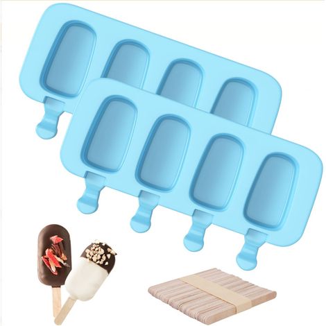 Moules à glace, lot de 3 moules à sucettes glacées en silicone à 4 compartiments, pour desserts glacés à faire soi-même (bleu ciel)