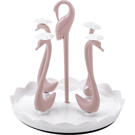 Lot porte-gobelet rotatif avec plateau égouttoir en plastique, support de verre pour cuisine maison, rose, 4 têtes (1/5)