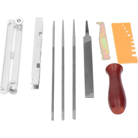 Lot de 10 outils affûtage scie à chaîne acier carbone manche bois orangé atelier jardin bricolage (1/5)