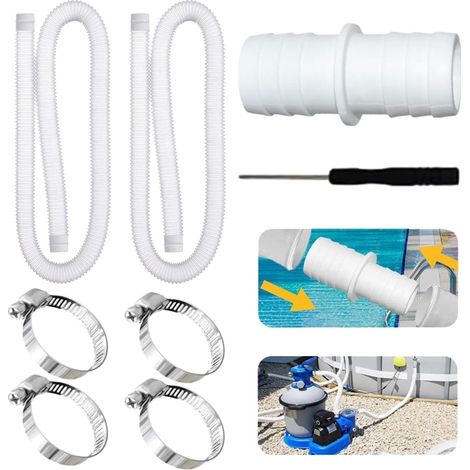 Tuyau de Piscine 32 mm, Lot de 2 Tuyaux Flexibles avec 4 Colliers de Serrage et 1 Raccord Universel, Compatible avec Pompes de Filtration, Piscines, Spas et Aquariums (1/5)
