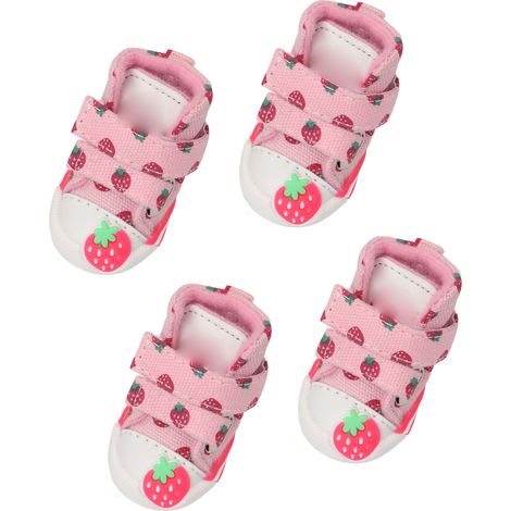 Chaussures pour chien antidérapantes en toile respirante, bottines mignonnes à fraises pour petits chiens, style Teddy Bichon, Poméranien, taille 1 (1/5)