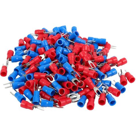 200 connecteurs de fil rouge et bleu 16-14 AWG, bornes à fourche isolées n° 4 (1/5)
