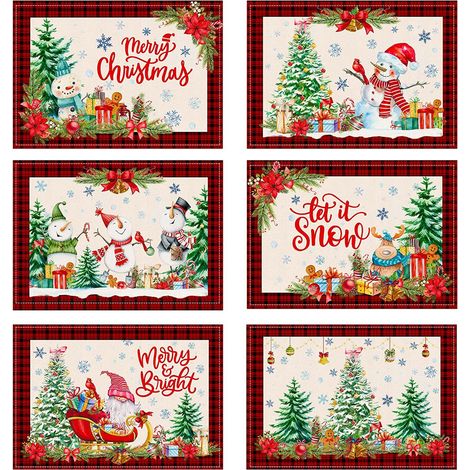 Set de table, Joyeux Noël, sapin de Noël rouge, set de table vintage en coton et lin, antidérapant et lavable (1/5)