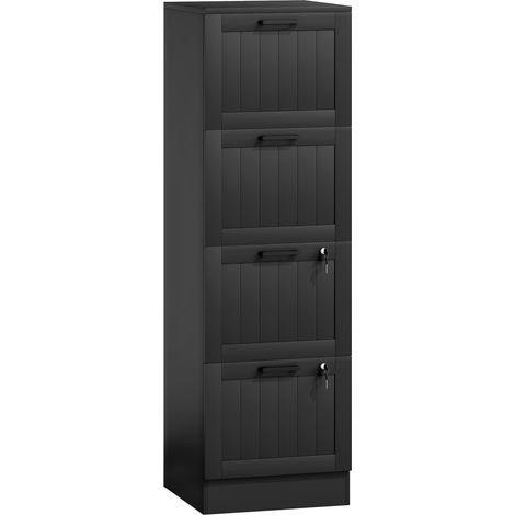 Caisson de bureau en bois noir 40x40x131 cm, meuble à tiroirs avec serrure, rangement à 4 tiroirs et étagères ajustables, tiges de suspension réglables (1/5)