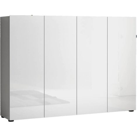 Zapatero Abdul, Mueble Portaescobas 10 Estantes, Hecho en Italia, 34x160x115h cm Blanco Brillante