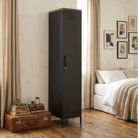 Armoire métallique 183 x 35 x 46 cm, 4 étagères réglables, verrouillable, gain de place, métal noir (1/5)