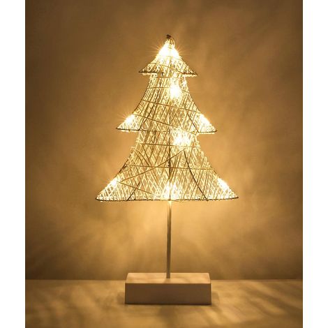 Lámpara de mesa decorativa, lámpara de mesita de noche LED con forma de árbol de Navidad a pilas, luz nocturna cálida, decoración para el hogar, dormitorio, trabajo, dormir - Blanco (1/5)