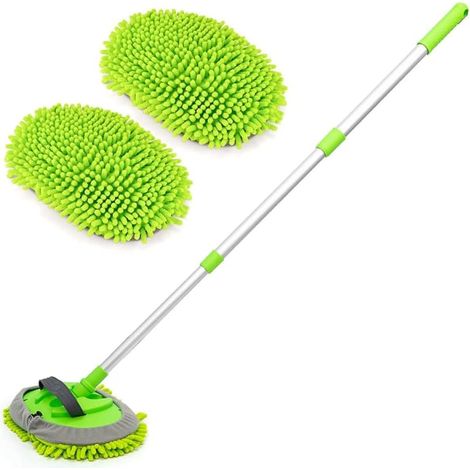Balai de lavage auto 2 en 1 en microfibre chenille avec manche long en alliage d'aluminium, réglable en hauteur (1/3)