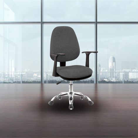 Poltrona da ufficio con ruote tessuto grigio e base cromata - CR415 (1/5)