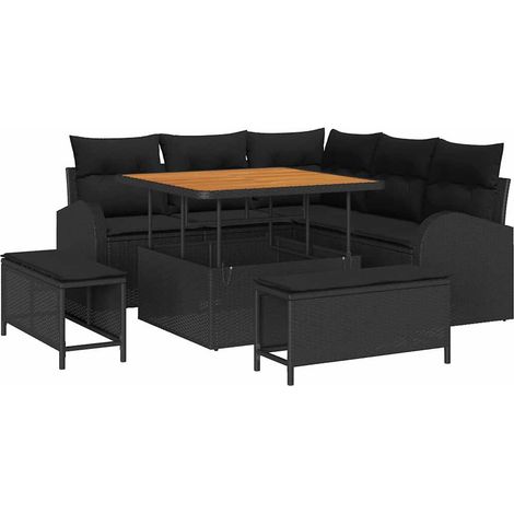 Maison Exclusive - Conjunto de sofás de jardín 8 pcs Negro ratán