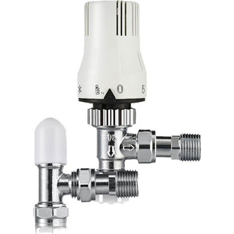 Value Angled Thermostatic Radiator Valve and Lockshield - 15mm - White/Chrome