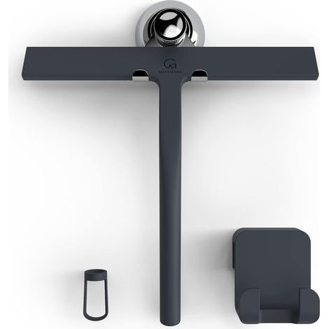 23 cm black - Shower squeegee with suction cup mount - 2 bathroom window squeegees - Stainless steel silicone window hooks, shower accessories included. Household cleaning equipment. (1/4)
