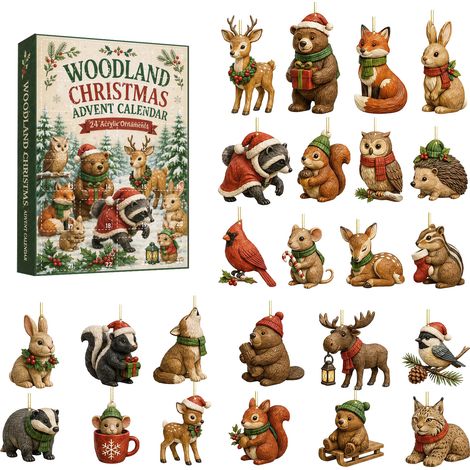 Adventskalender 2026 mit Waldtieren (Überraschungsbox) – Countdown in 24 Tagen – Christbaumschmuck (1/5)
