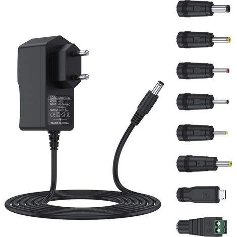 Adaptateur Secteur 5V 2A Chargeur AC220V 230V à DC5V 2000mA 1500mA 1000mA 500mA Pilote d'alimentation 8 adaptateurs de Prise CC Convertisseur 5 Volts AC DC (Noir) (1/5)