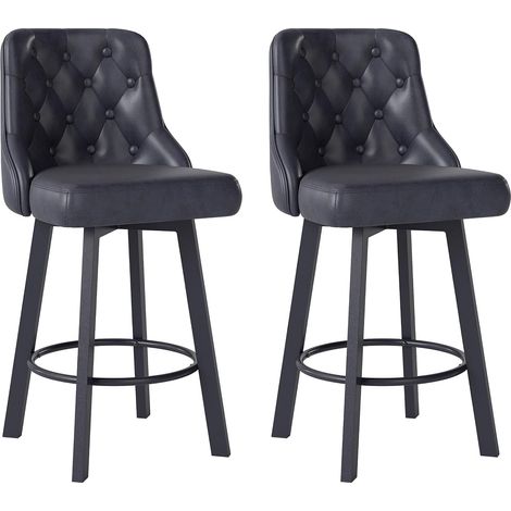 Tabouret Bar Lot de 2, Tabouret de Bar Moderne en Cuir PU imperméable, Chaise de Bar rotative à 360° avec Repose-Pieds, Hauteur d'assise 66,5 cm, Capacité de Charge 150 kg, Noir (1/5)